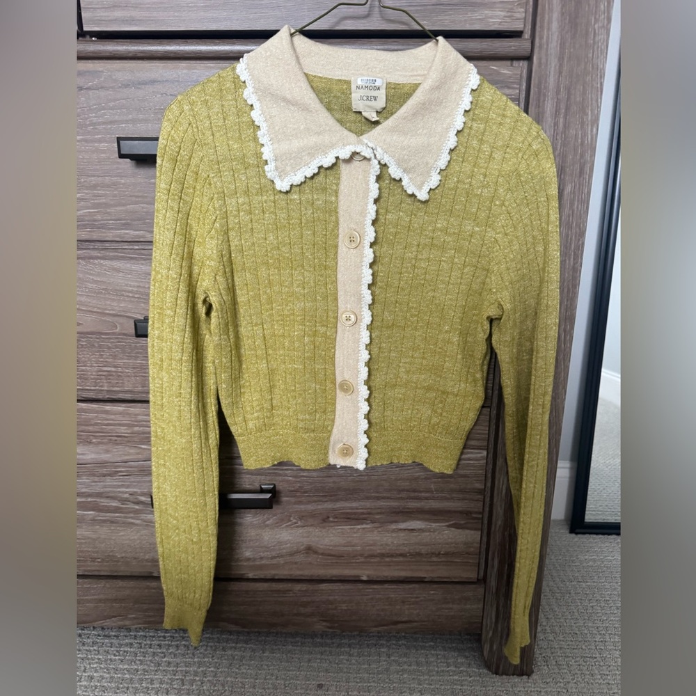J. Crew Mustard and Cream Ribbed Sweater